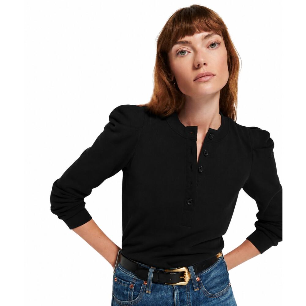 Nation LTD Shaya Femme Henley Sweatshirt Black 100% Cotton Size S | Retail $179